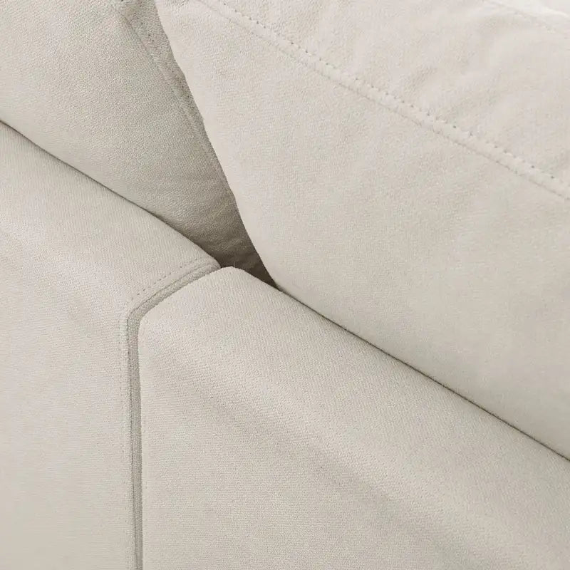 Divano componibile a L beige per 3-4 persone, poggiapiedi regolabile, chaise longue reversibile
