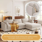 Divano componibile a L beige per 3-4 persone, poggiapiedi regolabile, chaise longue reversibile