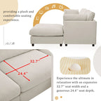 Divano componibile a L beige per 3-4 persone, poggiapiedi regolabile, chaise longue reversibile
