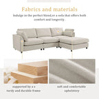 Divano componibile a L beige per 3-4 persone, poggiapiedi regolabile, chaise longue reversibile