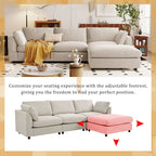 Divano componibile a L beige per 3-4 persone, poggiapiedi regolabile, chaise longue reversibile