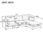 Divano componibile a L beige per 3-4 persone, poggiapiedi regolabile, chaise longue reversibile
