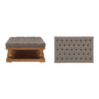 Pouf rettangolare con ripiano in lino grigio con bottoni trapuntati