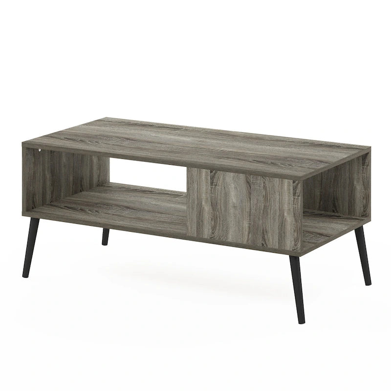 Tavolino da Caffè in Stile Mid-Century con Gambe in Legno – Rovere Francese / Espresso / Bianco Marmo