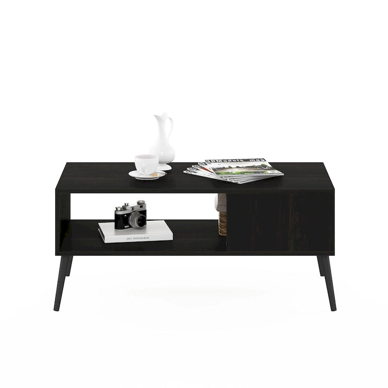Tavolino da Caffè in Stile Mid-Century con Gambe in Legno – Rovere Francese / Espresso / Bianco Marmo