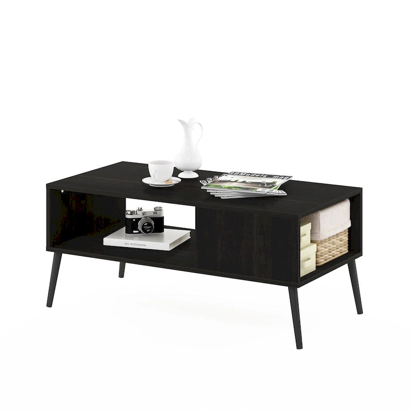Tavolino da Caffè in Stile Mid-Century con Gambe in Legno – Rovere Francese / Espresso / Bianco Marmo