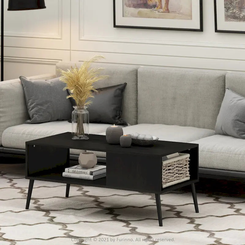 Tavolino da Caffè in Stile Mid-Century con Gambe in Legno – Rovere Francese / Espresso / Bianco Marmo