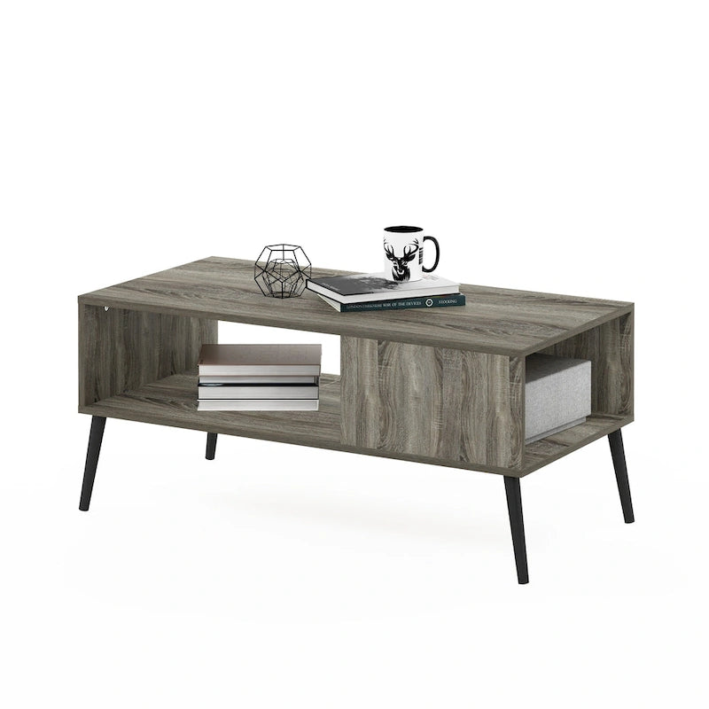 Tavolino da Caffè in Stile Mid-Century con Gambe in Legno – Rovere Francese / Espresso / Bianco Marmo