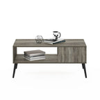 Tavolino da Caffè in Stile Mid-Century con Gambe in Legno – Rovere Francese / Espresso / Bianco Marmo