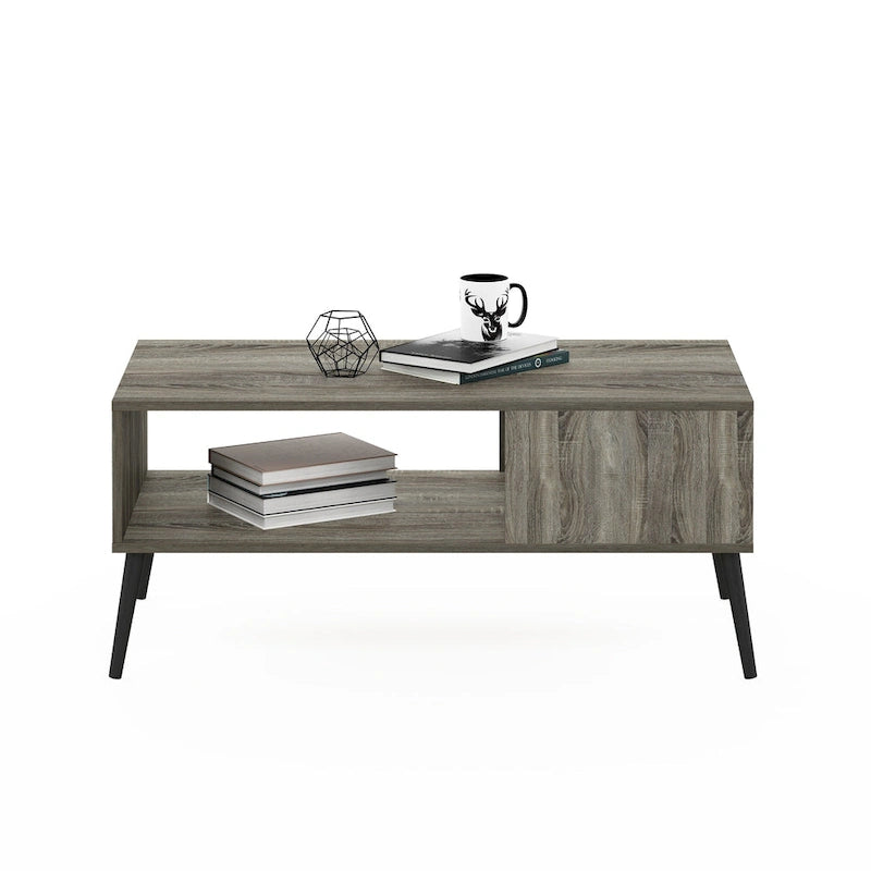 Tavolino da Caffè in Stile Mid-Century con Gambe in Legno – Rovere Francese / Espresso / Bianco Marmo