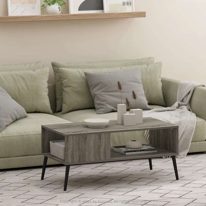 Tavolino da Caffè in Stile Mid-Century con Gambe in Legno – Rovere Francese / Espresso / Bianco Marmo