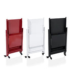 Carrello/Tavolo da Bar Pieghevole in Acciaio a 2 Ripiani, Bianco/Nero/Rosso, con Ruote, Utilizzo per 1 Persona