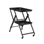 Carrello/Tavolo da Bar Pieghevole in Acciaio a 2 Ripiani, Bianco/Nero/Rosso, con Ruote, Utilizzo per 1 Persona