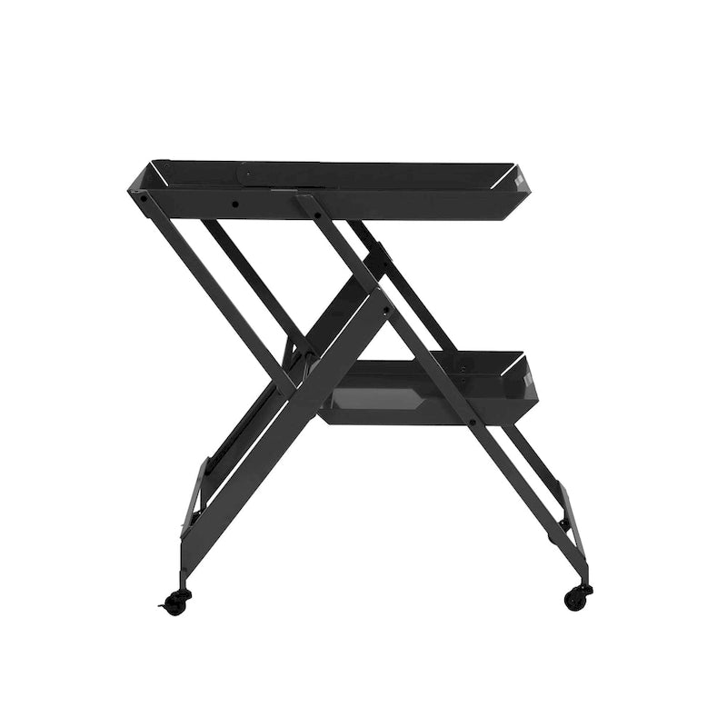Carrello/Tavolo da Bar Pieghevole in Acciaio a 2 Ripiani, Bianco/Nero/Rosso, con Ruote, Utilizzo per 1 Persona