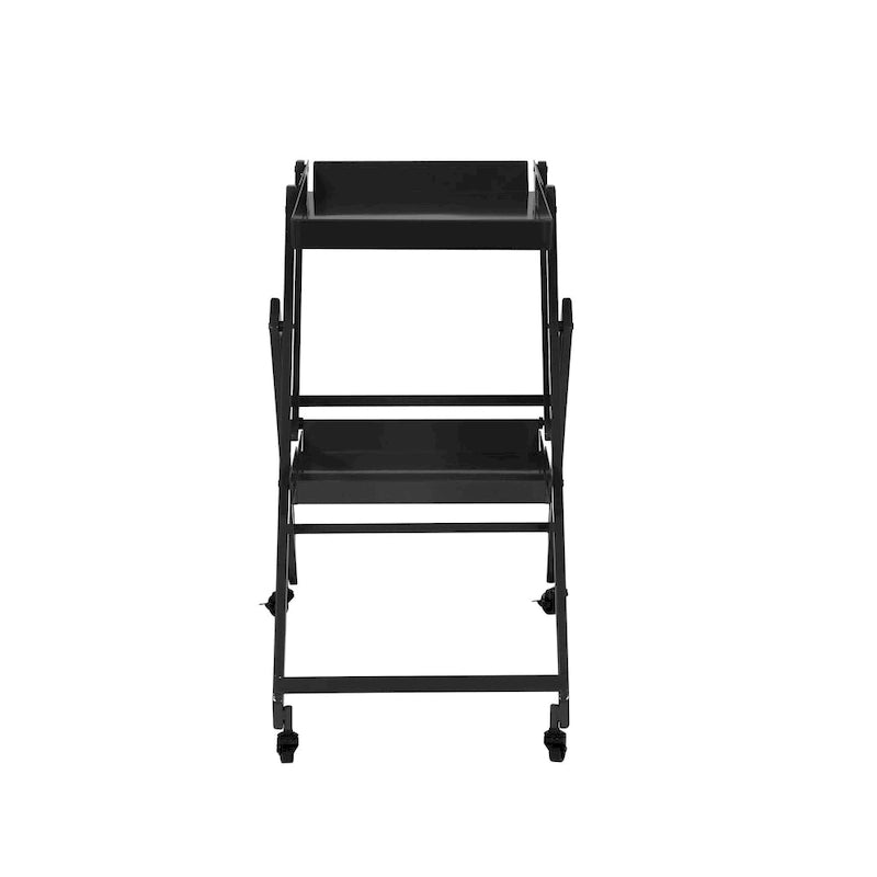 Carrello/Tavolo da Bar Pieghevole in Acciaio a 2 Ripiani, Bianco/Nero/Rosso, con Ruote, Utilizzo per 1 Persona