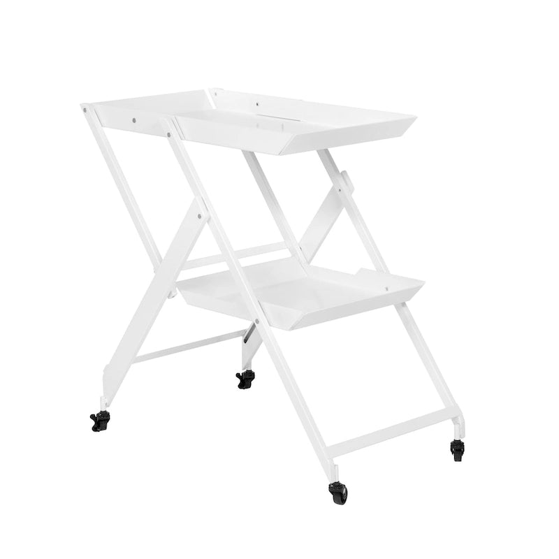 Carrello/Tavolo da Bar Pieghevole in Acciaio a 2 Ripiani, Bianco/Nero/Rosso, con Ruote, Utilizzo per 1 Persona