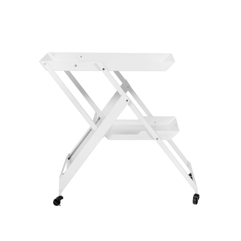 Carrello/Tavolo da Bar Pieghevole in Acciaio a 2 Ripiani, Bianco/Nero/Rosso, con Ruote, Utilizzo per 1 Persona