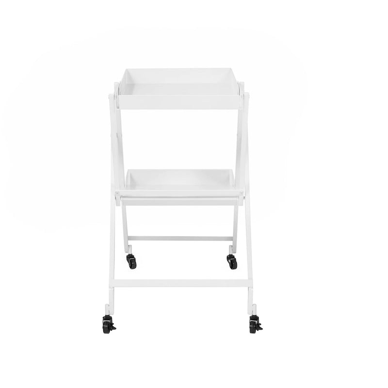 Carrello/Tavolo da Bar Pieghevole in Acciaio a 2 Ripiani, Bianco/Nero/Rosso, con Ruote, Utilizzo per 1 Persona