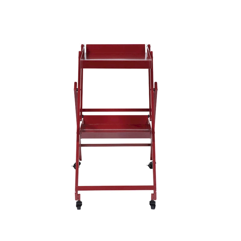 Carrello/Tavolo da Bar Pieghevole in Acciaio a 2 Ripiani, Bianco/Nero/Rosso, con Ruote, Utilizzo per 1 Persona