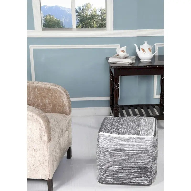 Pouf Ottomano in Cotone Grigio Effetto Invecchiato – Posto Unico, Medio