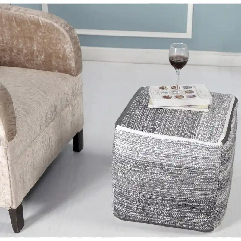 Pouf Ottomano in Cotone Grigio Effetto Invecchiato – Posto Unico, Medio