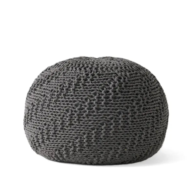 Pouf rotondo in maglia grigio scuro / avorio – Interno ed esterno, 1 posto