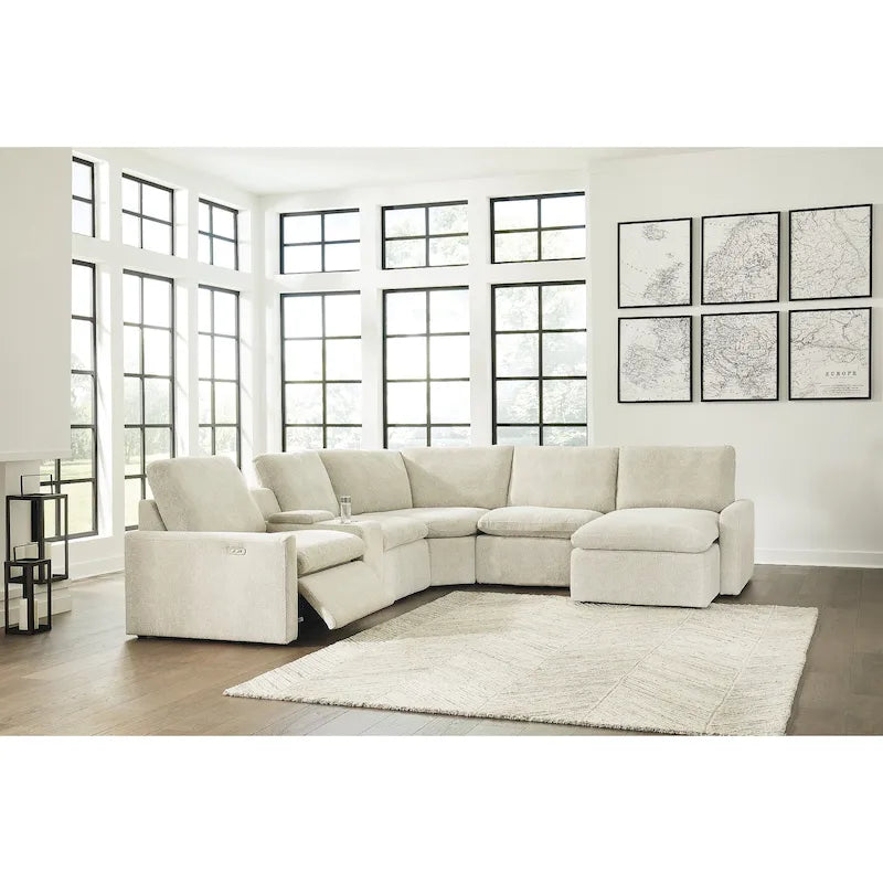 Divano Sezionale Reclinabile Elettrico in ciniglia grigio/beige a 6 pezzi (6+ posti)