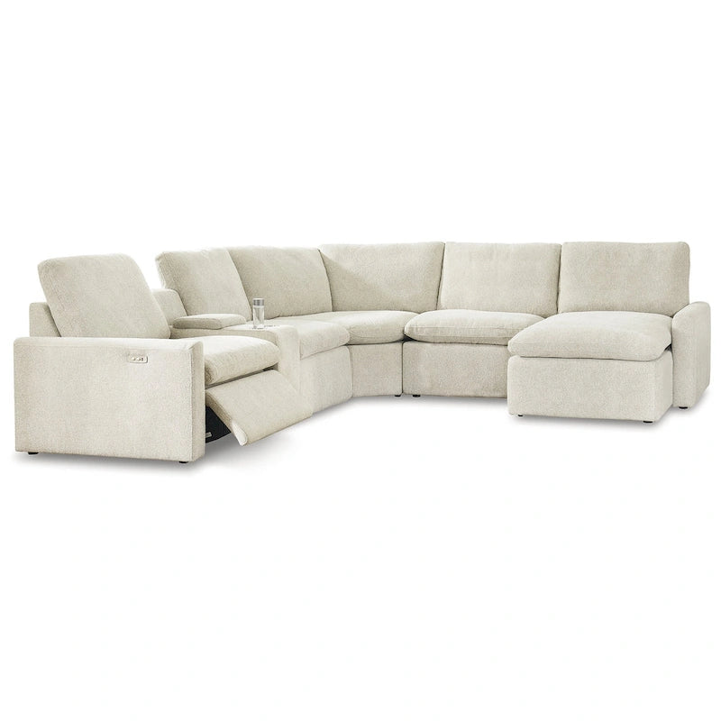 Divano Sezionale Reclinabile Elettrico in ciniglia grigio/beige a 6 pezzi (6+ posti)