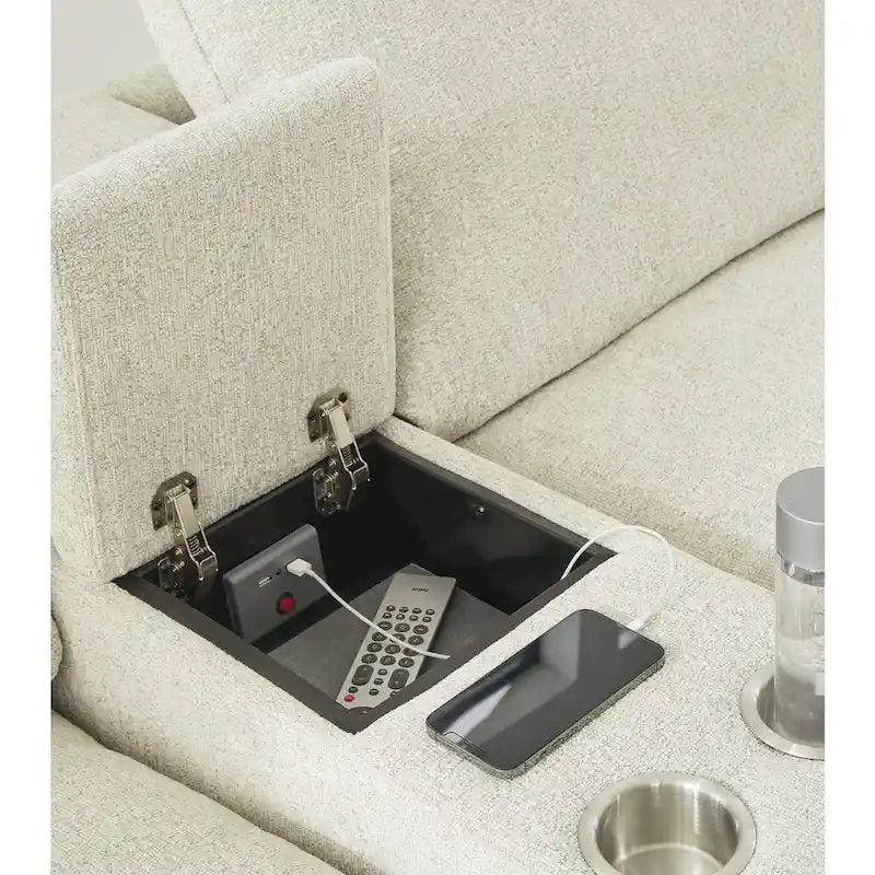 Divano Sezionale Reclinabile Elettrico in ciniglia grigio/beige a 6 pezzi (6+ posti)