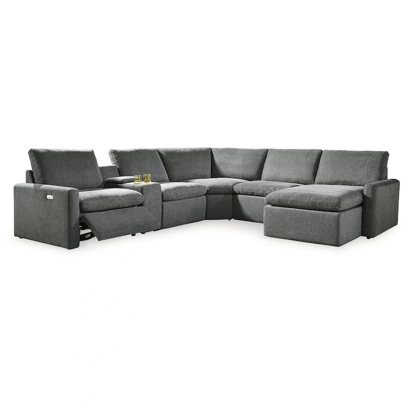 Divano Sezionale Reclinabile Elettrico in ciniglia grigio/beige a 6 pezzi (6+ posti)