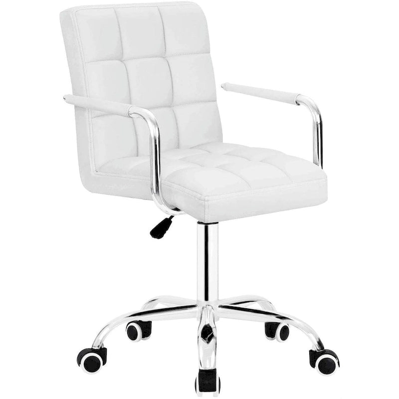 Sedia da ufficio in pelle sintetica per schiena media, altezza regolabile, girevole, 1 persona, bianco/nero