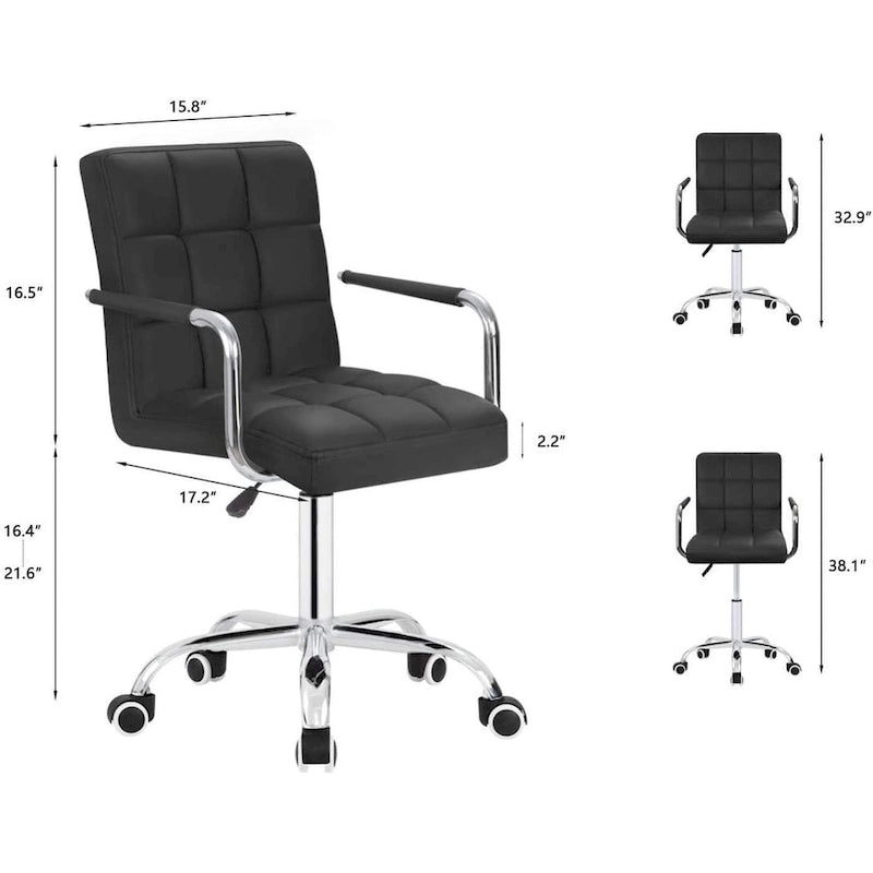 Sedia da ufficio in pelle sintetica per schiena media, altezza regolabile, girevole, 1 persona, bianco/nero