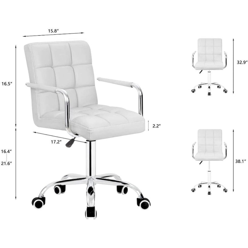 Sedia da ufficio in pelle sintetica per schiena media, altezza regolabile, girevole, 1 persona, bianco/nero