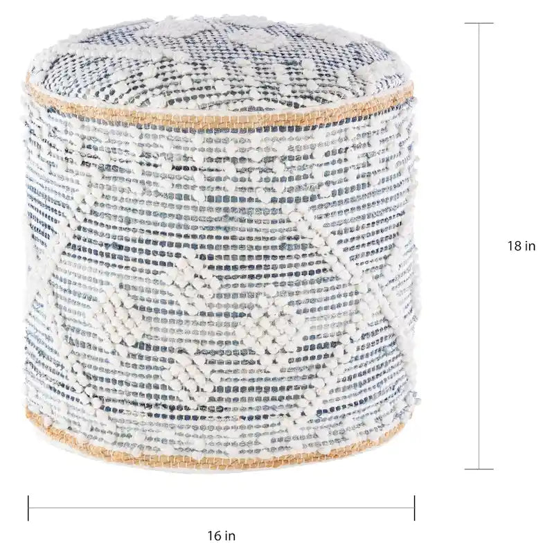 Pouf cilindrico bianco, stile bohémien, seduta per 1 persona