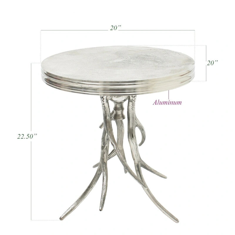 Tavolino Rotondo Argentato | Base in Corna di Cervo | Uso Singolo | Stile Contemporaneo