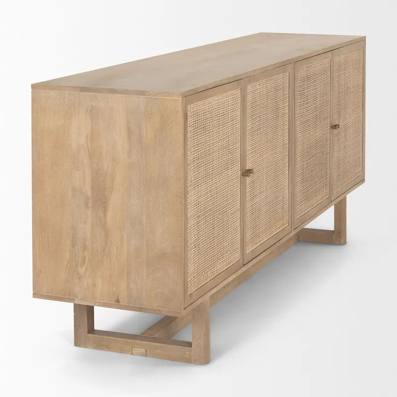 Credenza a 4 ante in legno massello di mango marrone chiaro/marrone medio, montaggio da 1 persona