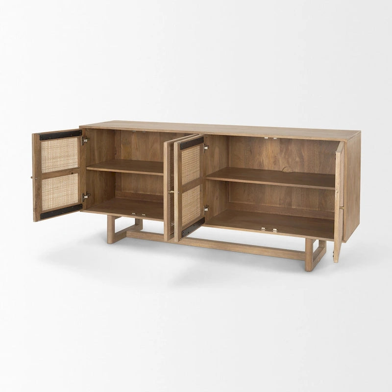 Credenza a 4 ante in legno massello di mango marrone chiaro/marrone medio, montaggio da 1 persona