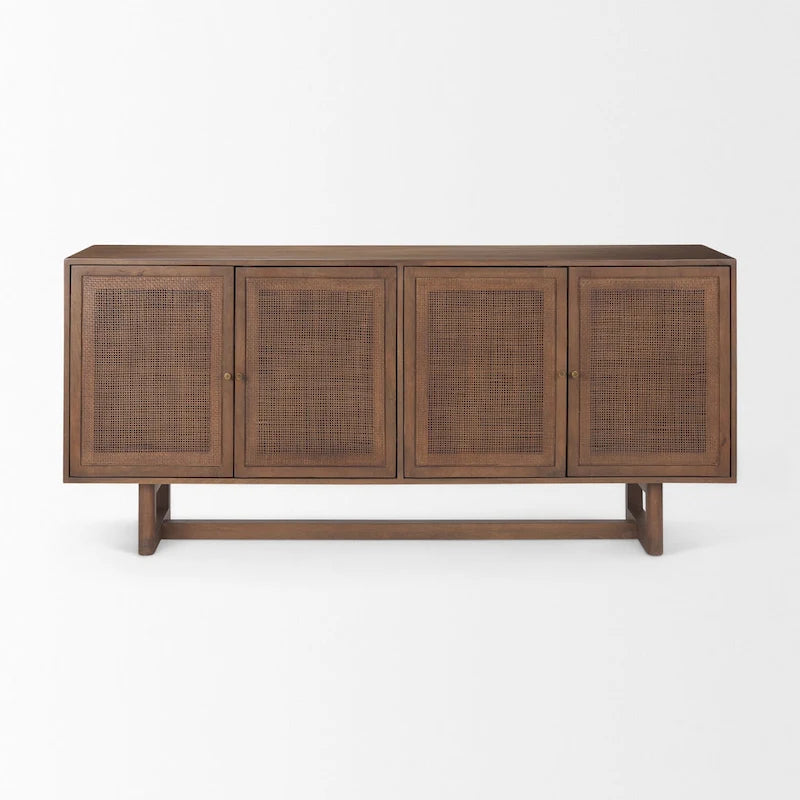 Credenza a 4 ante in legno massello di mango marrone chiaro/marrone medio, montaggio da 1 persona