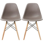 Set di 2 sedie da pranzo moderne di metà secolo senza braccioli con seduta in plastica e gambe in legno naturale tipo Eiffel, rosse