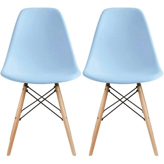 Set di 2 sedie da pranzo moderne di metà secolo senza braccioli con seduta in plastica e gambe in legno naturale tipo Eiffel, rosse