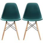 Set di 2 sedie da pranzo moderne di metà secolo senza braccioli con seduta in plastica e gambe in legno naturale tipo Eiffel, rosse