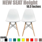Set of 2 Mid-Century Modern Dining Chairs Armless Plastic Shell Seat with Natural Wooden Eiffel Leg Base, Red