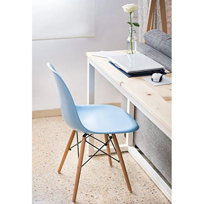 Set di 2 sedie da pranzo moderne di metà secolo senza braccioli con seduta in plastica e gambe in legno naturale tipo Eiffel, rosse