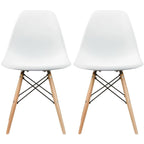 Set di 2 sedie da pranzo moderne di metà secolo senza braccioli con seduta in plastica e gambe in legno naturale tipo Eiffel, rosse