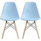 Set di 2 sedie da pranzo moderne di metà secolo senza braccioli con seduta in plastica e gambe in legno naturale tipo Eiffel, rosse