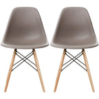 Set di 2 sedie da pranzo moderne di metà secolo senza braccioli con seduta in plastica e gambe in legno naturale tipo Eiffel, rosse