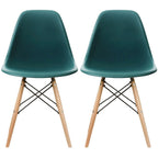 Set di 2 sedie da pranzo moderne di metà secolo senza braccioli con seduta in plastica e gambe in legno naturale tipo Eiffel, rosse