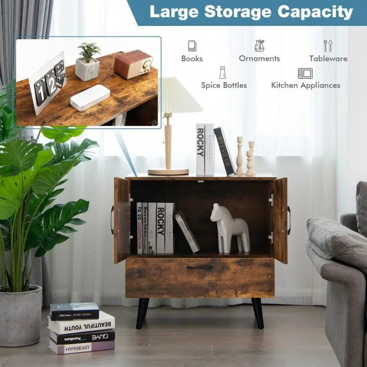 Mobiletto moderno da pavimento con 2 ante e 1 cassetto estraibile - 30 x 16 x 31 (L x P x A)