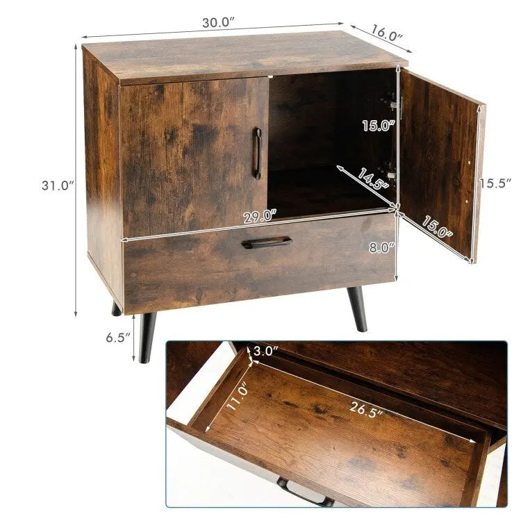 Mobiletto moderno da pavimento con 2 ante e 1 cassetto estraibile - 30 x 16 x 31 (L x P x A)