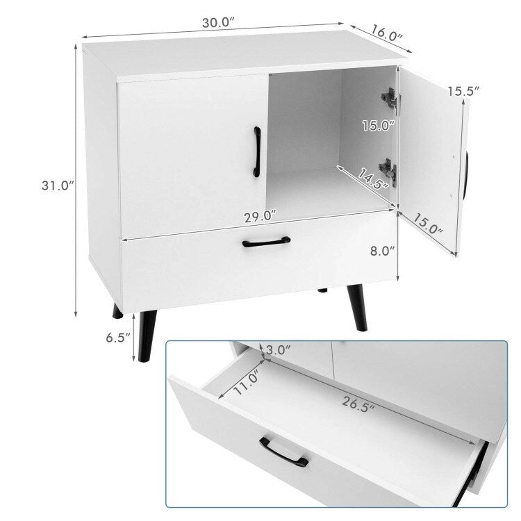 Mobiletto moderno da pavimento con 2 ante e 1 cassetto estraibile - 30 x 16 x 31 (L x P x A)